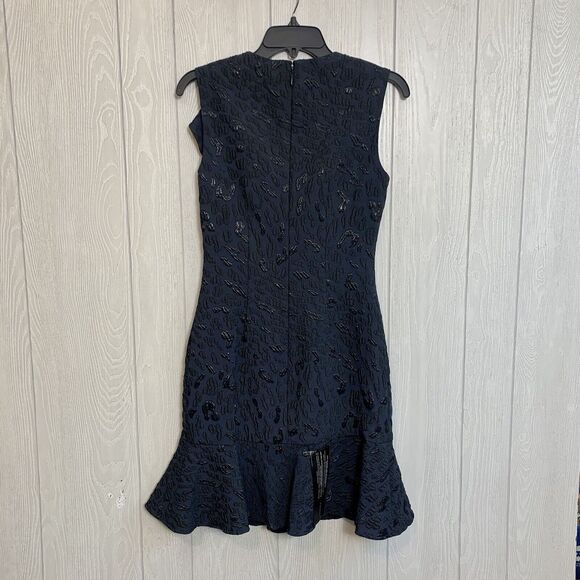 BCBGMAXAZRIA Dede Blue Black Sleeveless Ruffle Dress Size 2 NWT - Picture 4 of 6